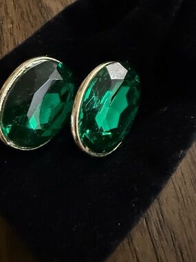Emerald Green Oval Crystal Clip-On Earrings